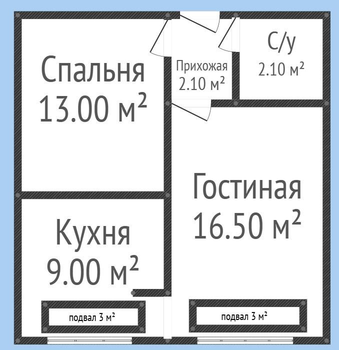 2-комнатная 49 м2 в ЖК undefined корпус null этаж 1