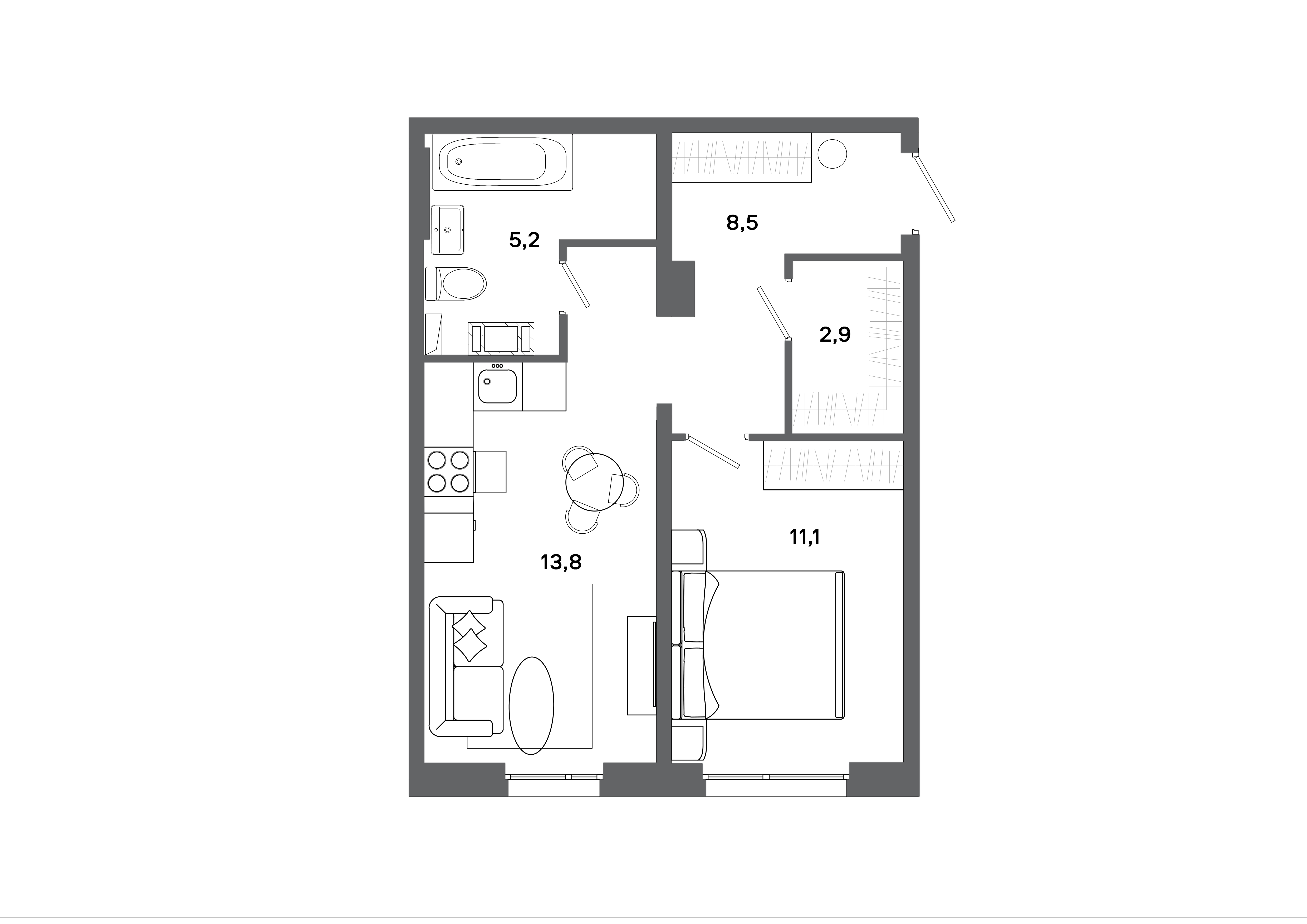 1-комнатная 41 м2 в ЖК Столица корпус null этаж 1