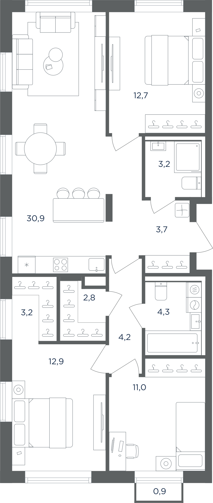 3-комнатная 89 м2 в ЖК Равновесие корпус null этаж 4