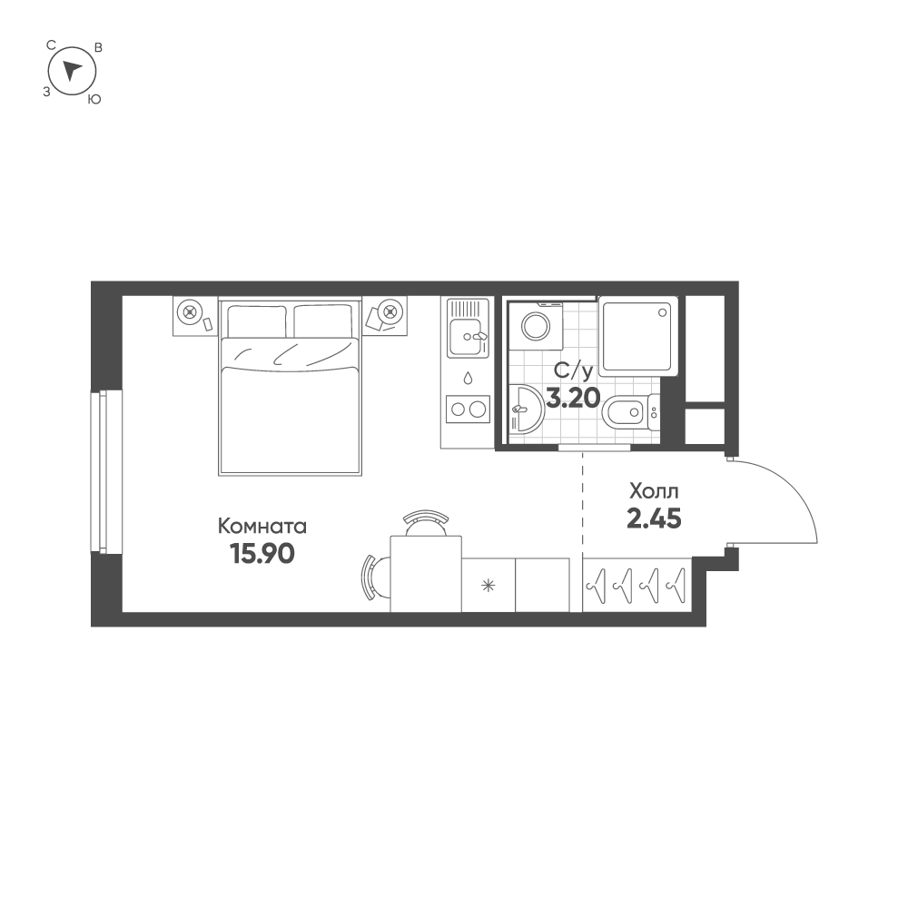 Студия 21 м2 в ЖК AVENUE-APART ПУЛКОВО корпус null этаж 13