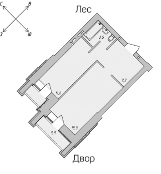 1-комнатная 45.4 м2 в ЖК undefined корпус null этаж 6