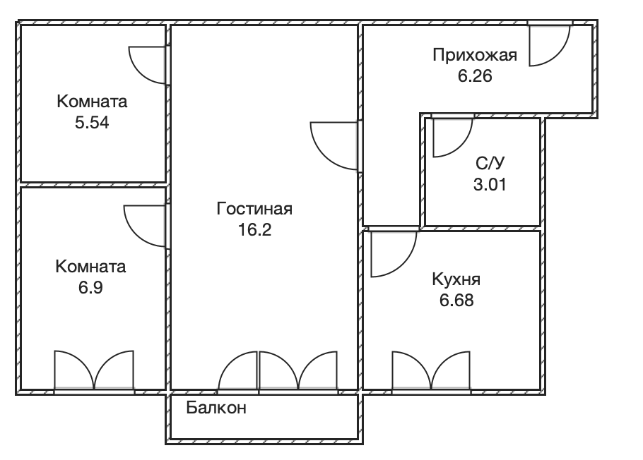 2-комнатная 43.6 м2 в ЖК undefined корпус null этаж 4