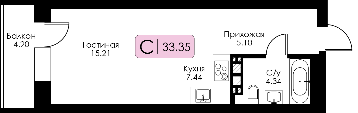 Студия 33 м2 в ЖК Урбан Парк корпус null этаж 12