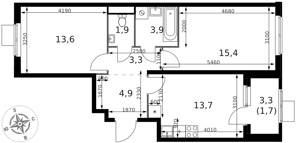 2-комнатная 58 м2 в ЖК 1-й Химкинский корпус null этаж 6
