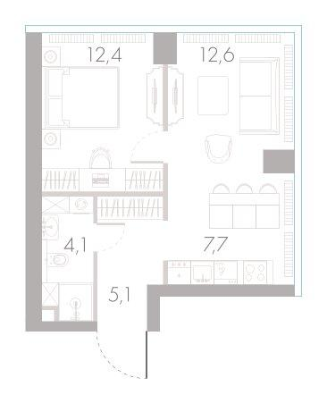 2-комнатная 42 м2 в ЖК River Park Towers Кутузовский корпус null этаж 3