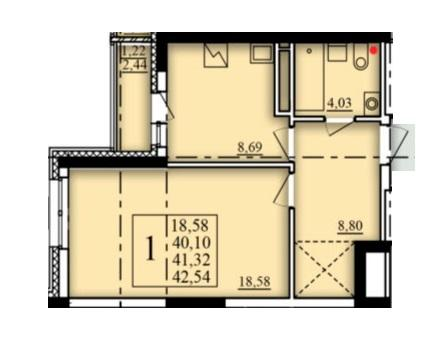 1-комнатная 41 м2 в ЖК Паруса корпус null этаж 6