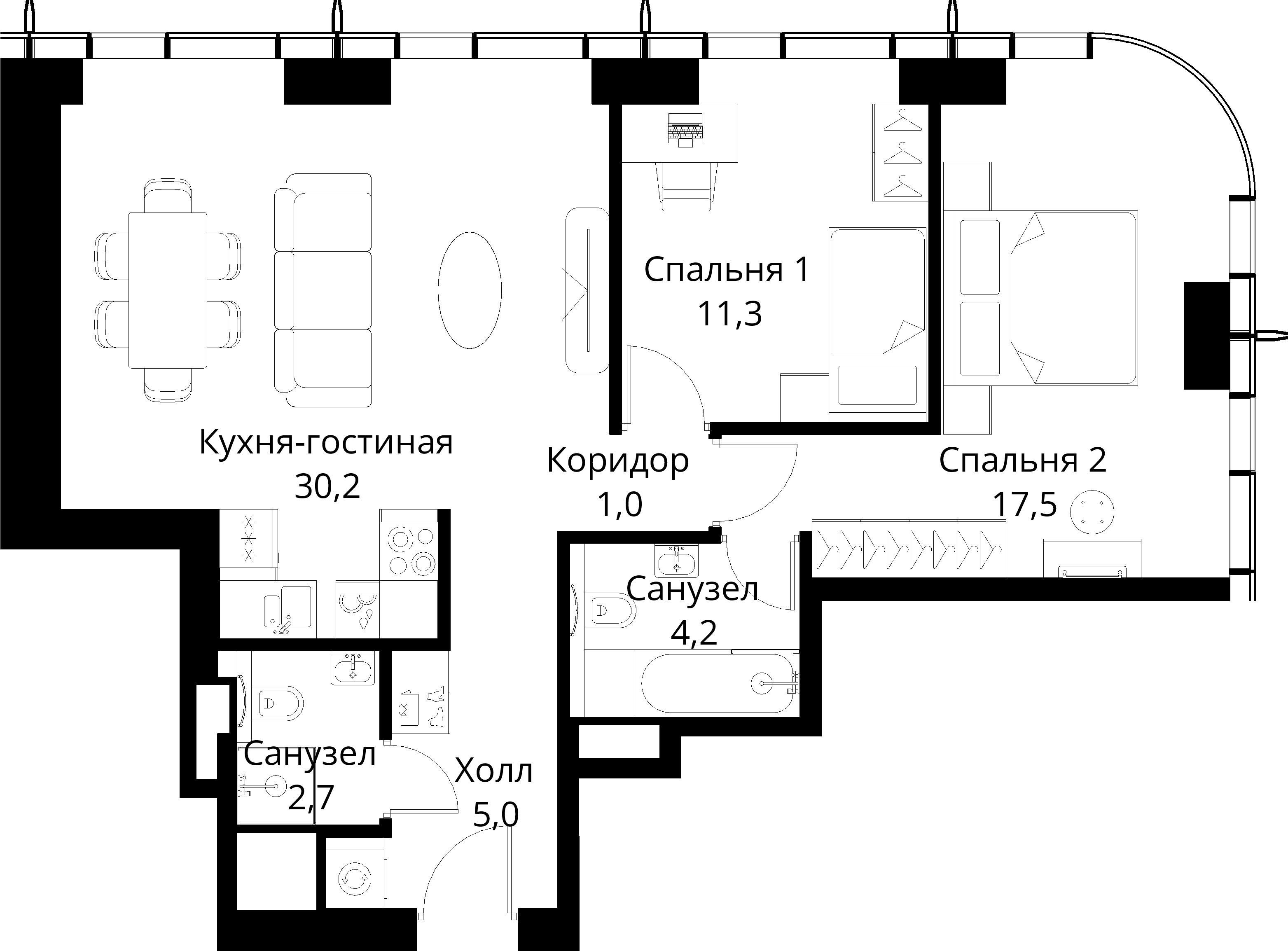 2-комнатная 71 м2 в ЖК Сити Бэй корпус null этаж 13