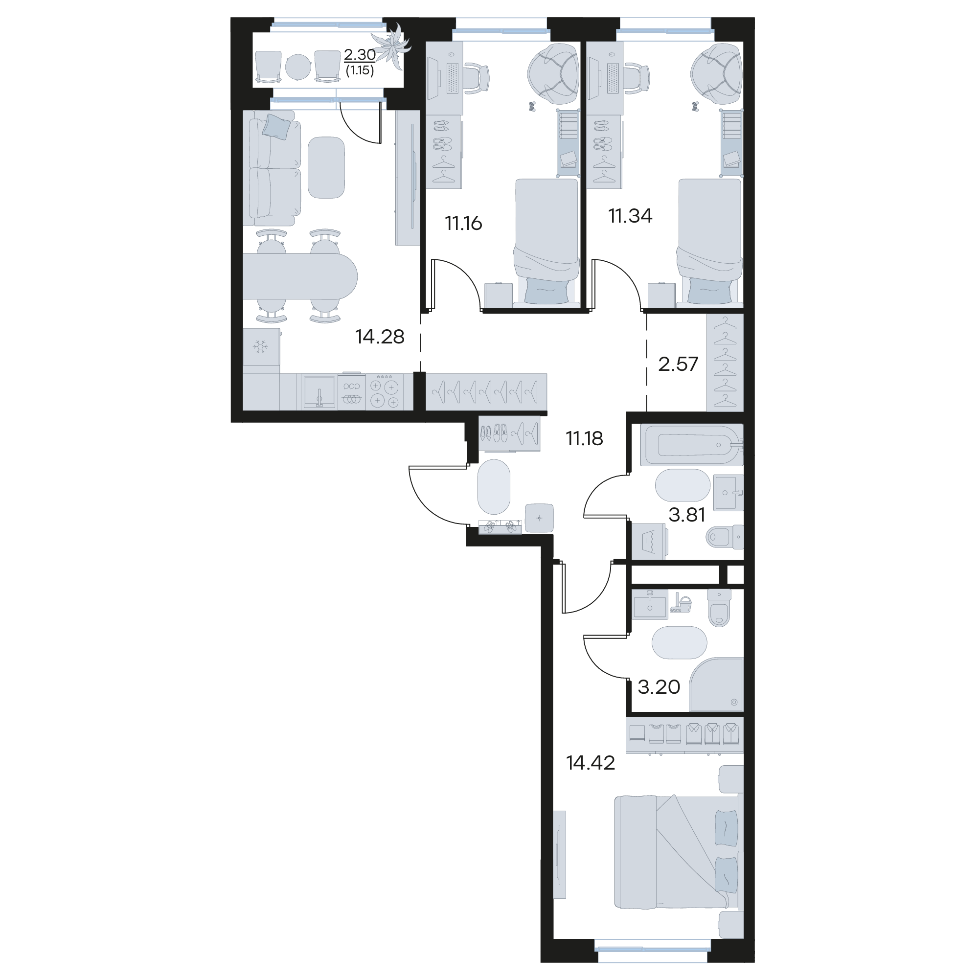 3-комнатная 73 м2 в ЖК Октябрьский корпус null этаж 12