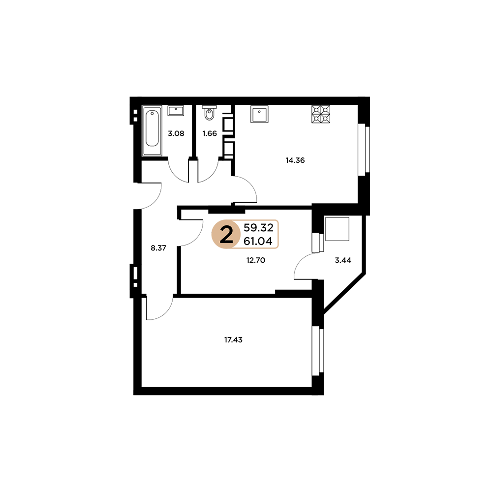 2-комнатная 61 м2 в ЖК Московский корпус null этаж 7