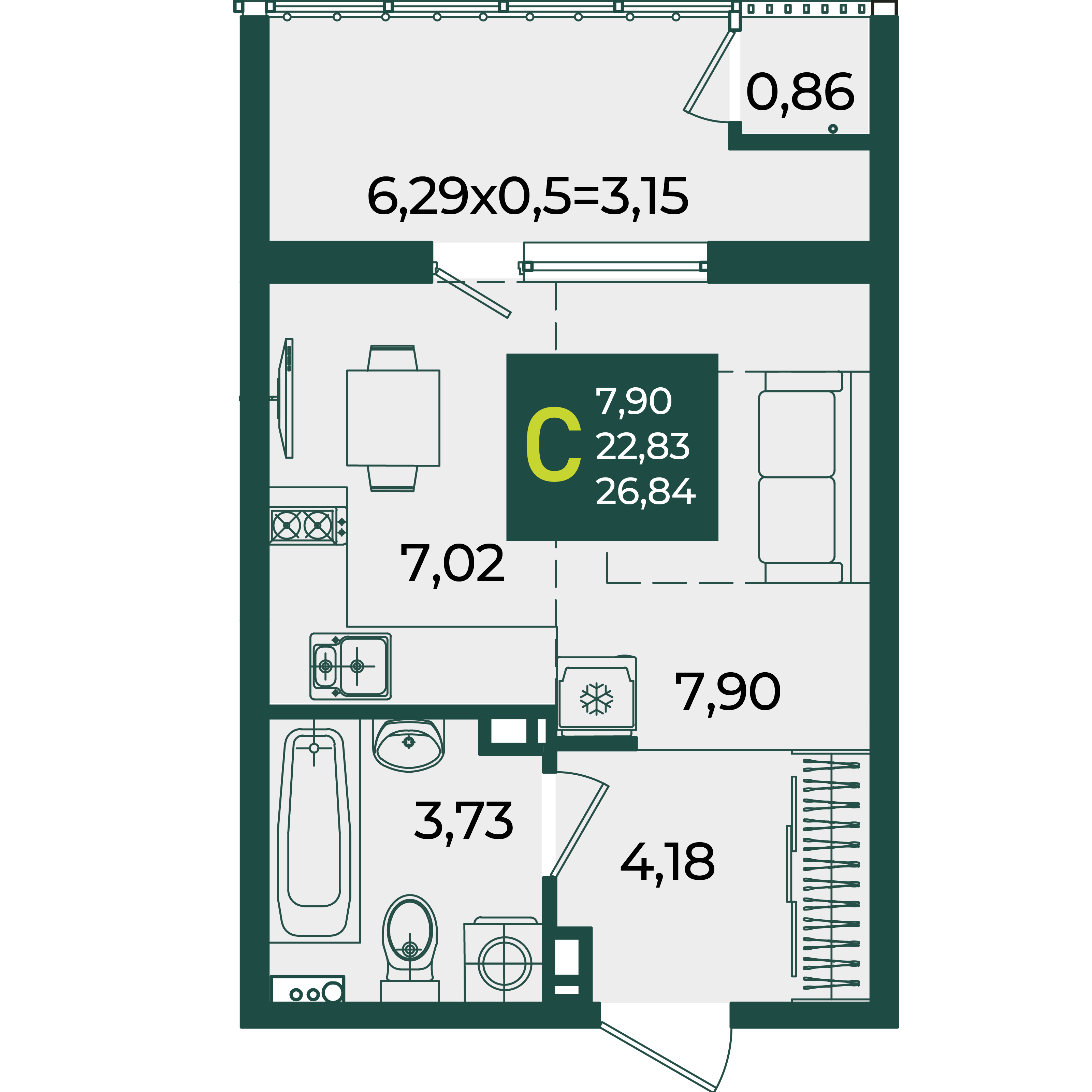 Студия 26 м2 в ЖК Образцово корпус null этаж 7