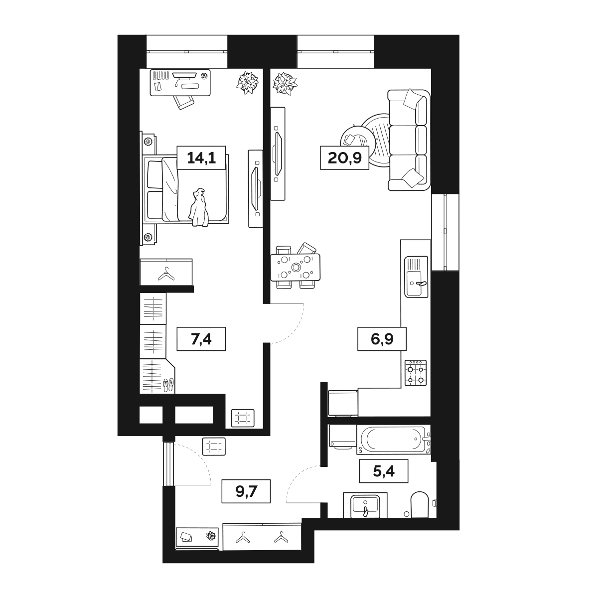 2-комнатная 64 м2 в ЖК Лайм корпус null этаж 9