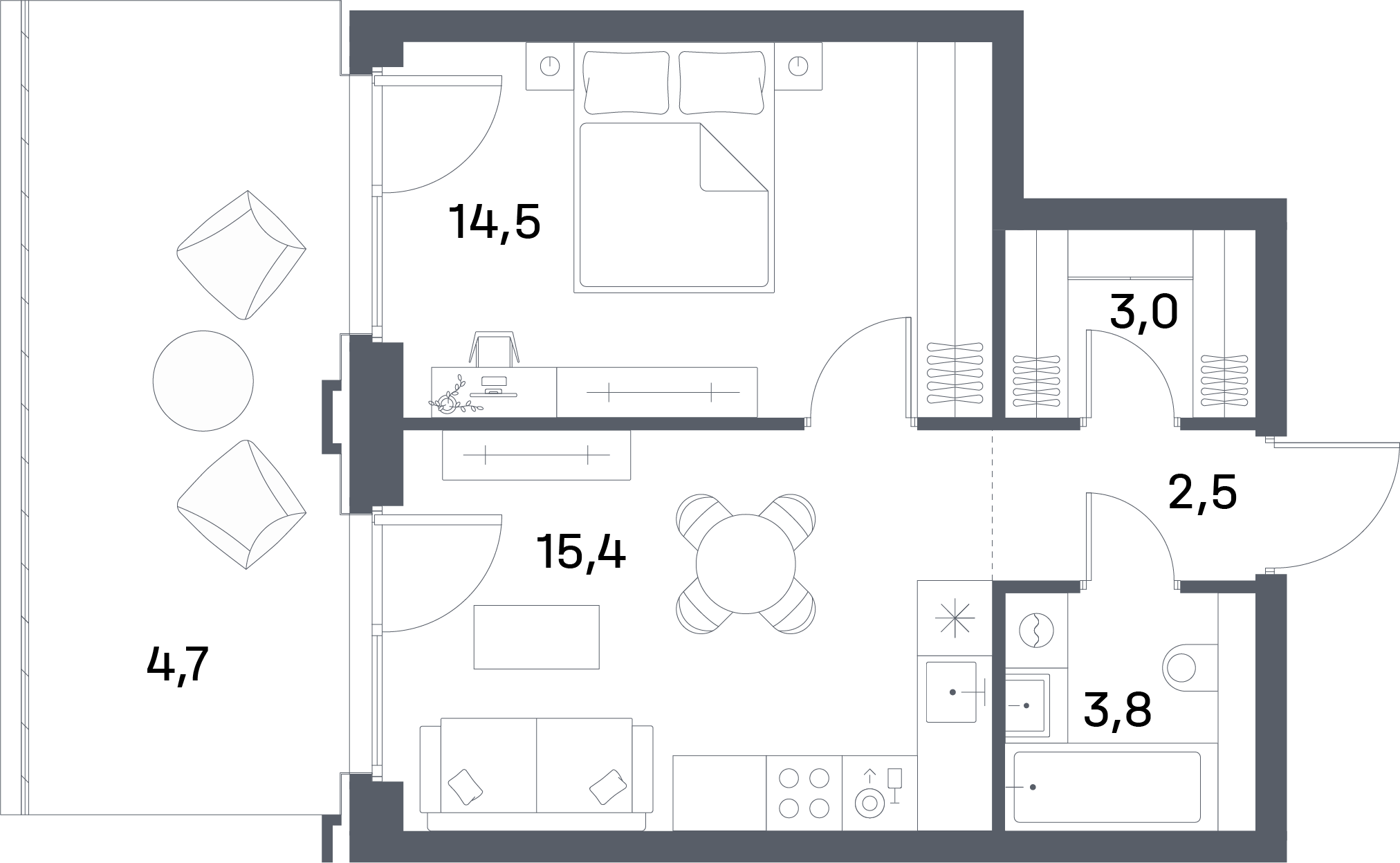 1-комнатная 43 м2 в ЖК Portland корпус null этаж 2