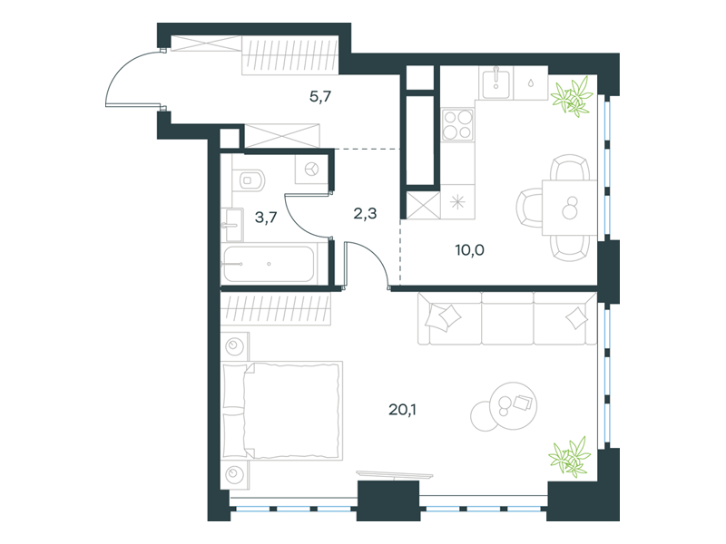 1-комнатная 41 м2 в ЖК Level Южнопортовая корпус null этаж 32