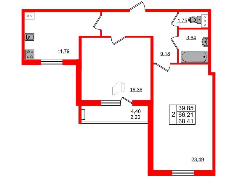 2-комнатная 68 м2 в ЖК Granholm Village корпус null этаж 5