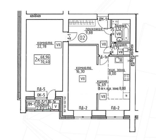 2-комнатная 70.4 м2 в ЖК undefined корпус null этаж 7