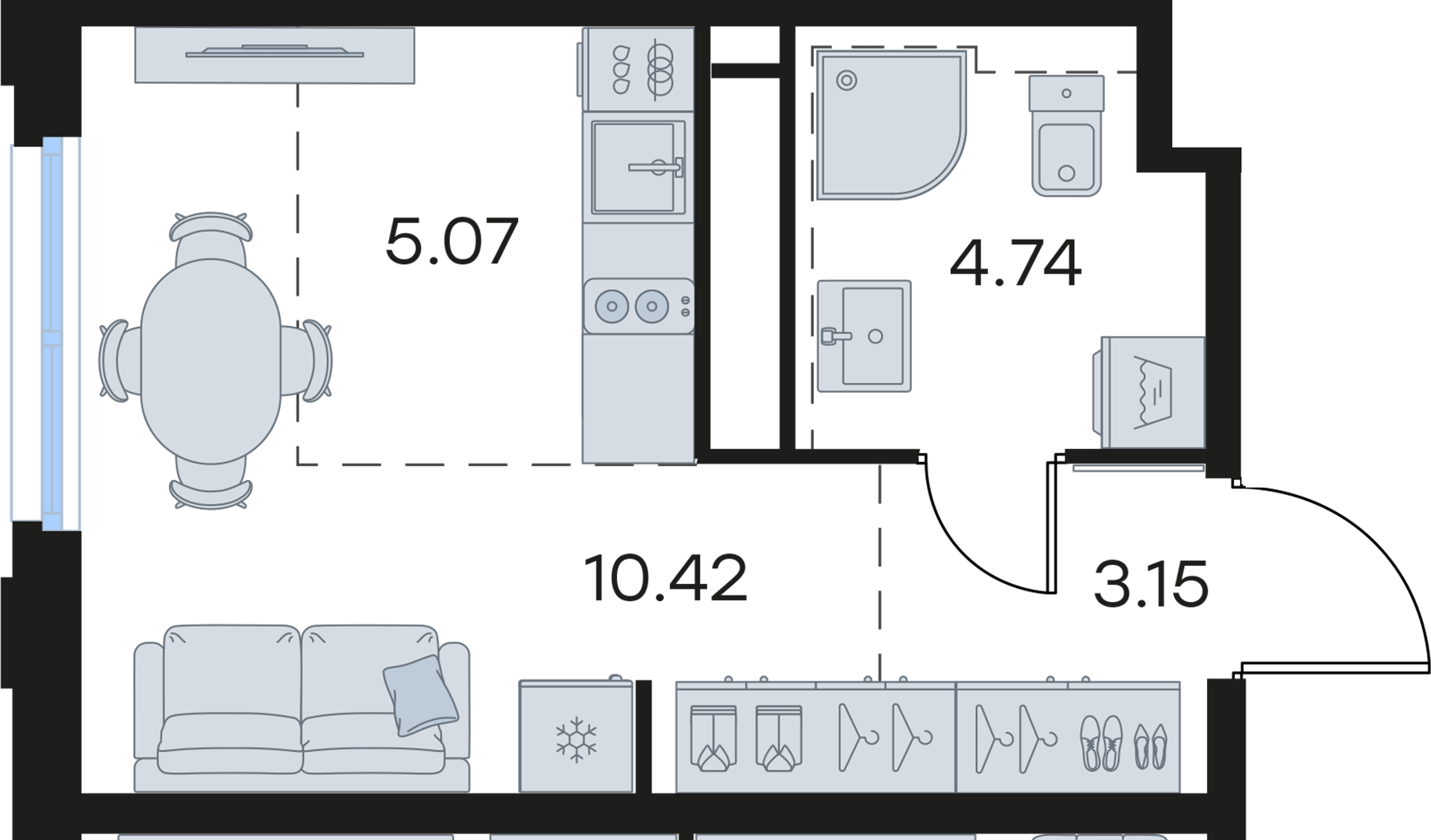 Студия 23 м2 в ЖК GloraX Левобережный корпус null этаж 22