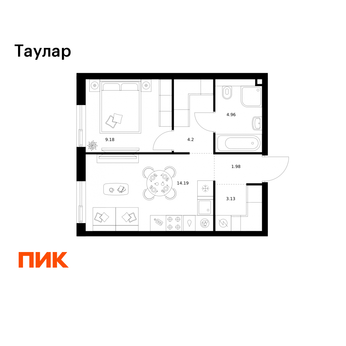 1-комнатная 37 м2 в ЖК Таулар корпус null этаж 10