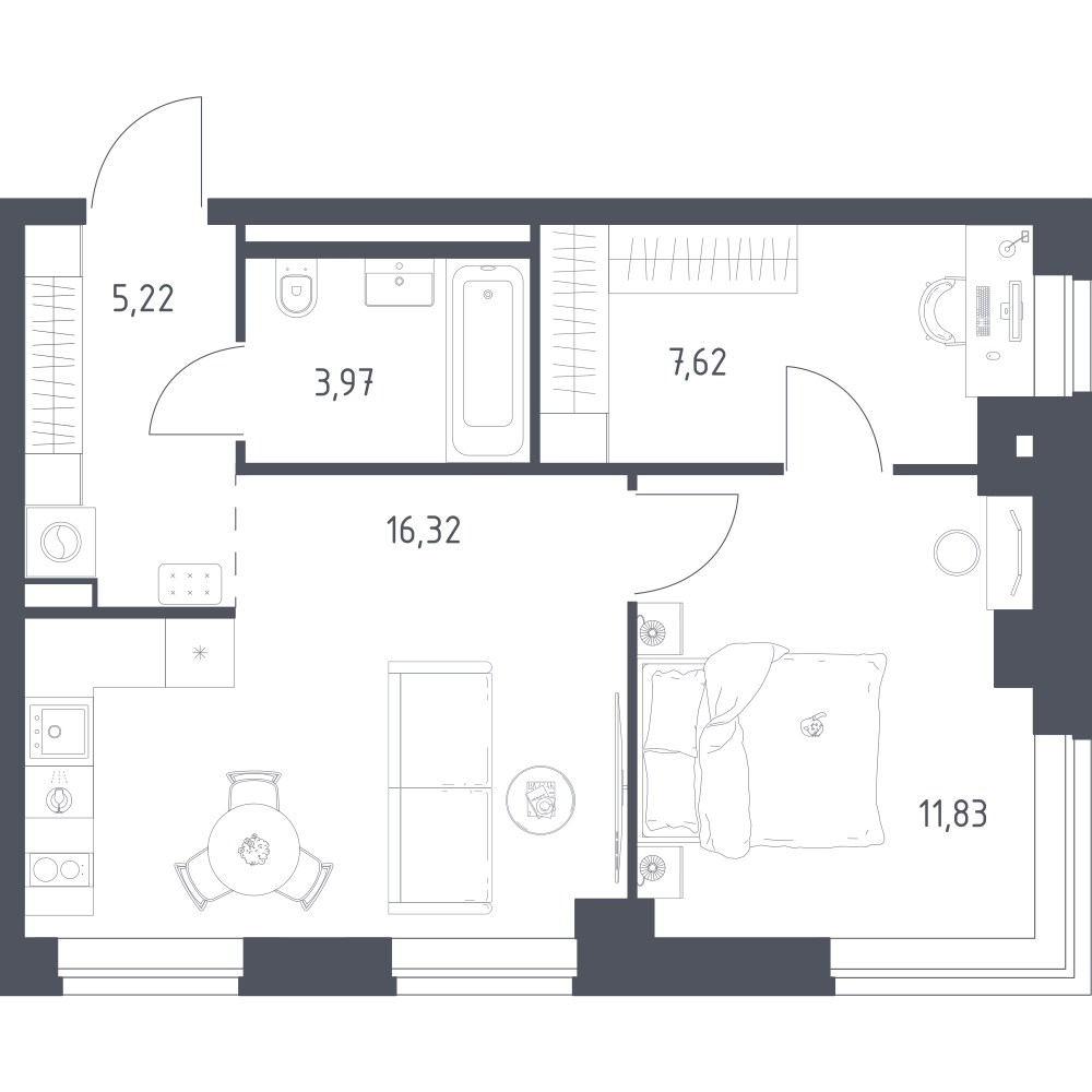 1-комнатная 44 м2 в ЖК Литературный Квартал корпус null этаж 8