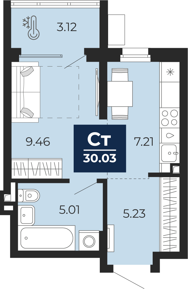 Студия 26 м2 в ЖК Беринг корпус null этаж 2