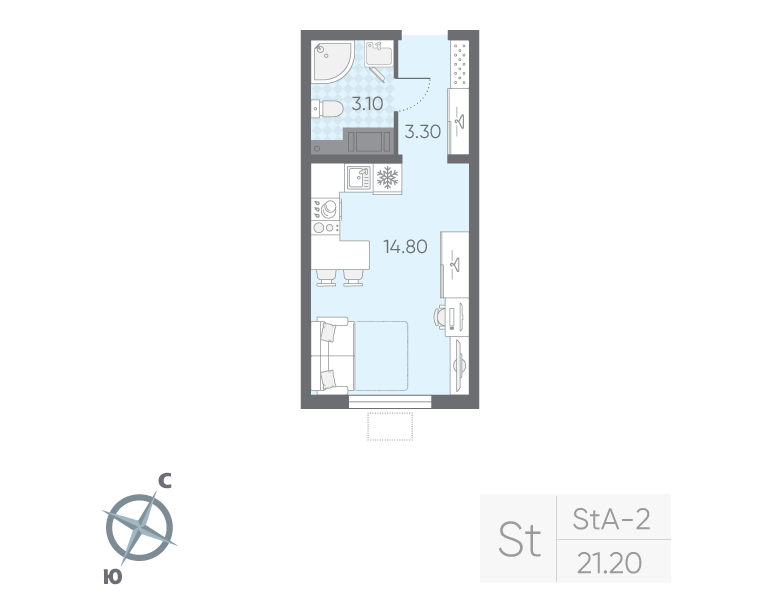 Студия 21 м2 в ЖК Ручьи (2 оч.) корпус null этаж 6