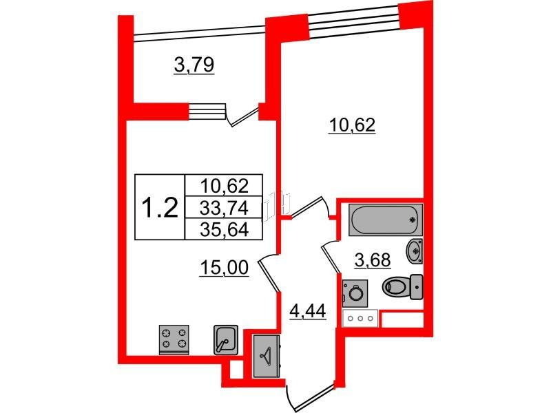 1-комнатная 33 м2 в ЖК Бионика Заповедная корпус null этаж 7
