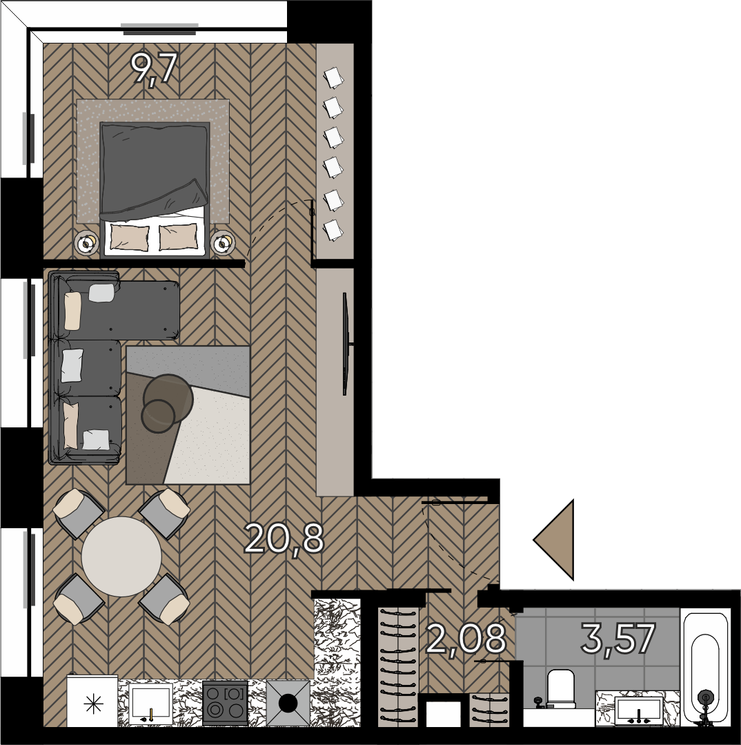 1-комнатная 36 м2 в ЖК Зорге 9 корпус null этаж 3