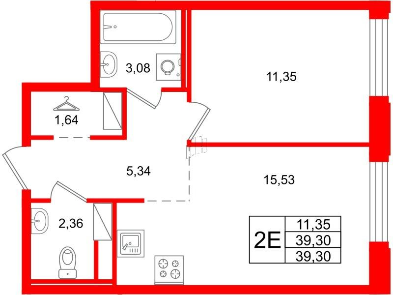 1-комнатная 39 м2 в ЖК Айди Петроградская корпус null этаж 3