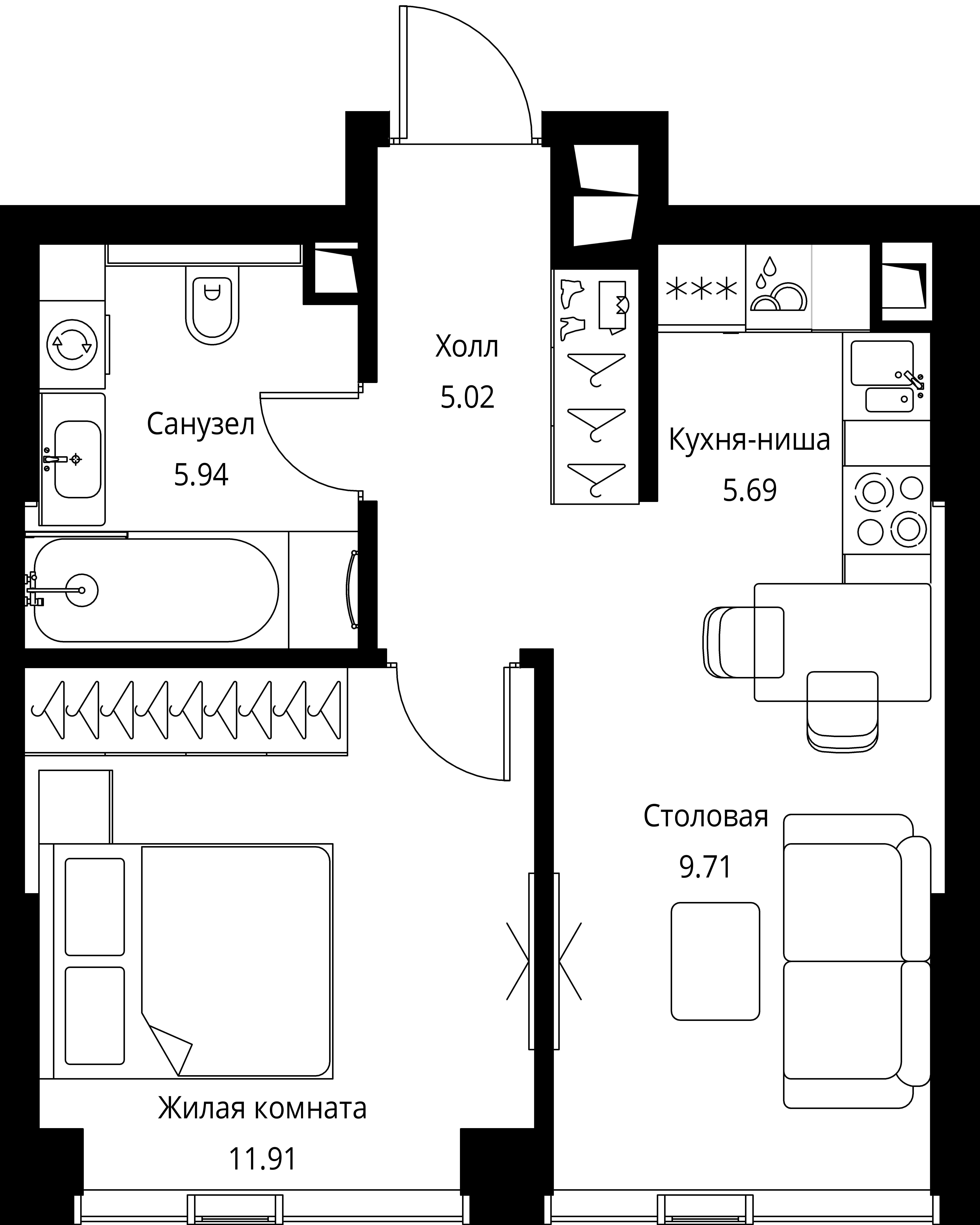 1-комнатная 38 м2 в ЖК CITY BAY корпус null этаж 24