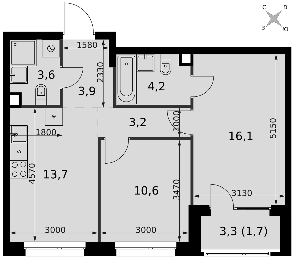 2-комнатная 57 м2 в ЖК Симоновский Вал корпус null этаж 4