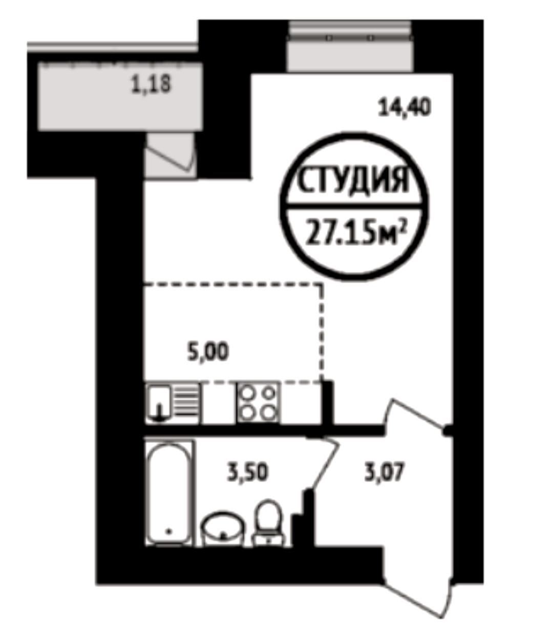 Студия 26 м2 в ЖК undefined корпус null этаж 14