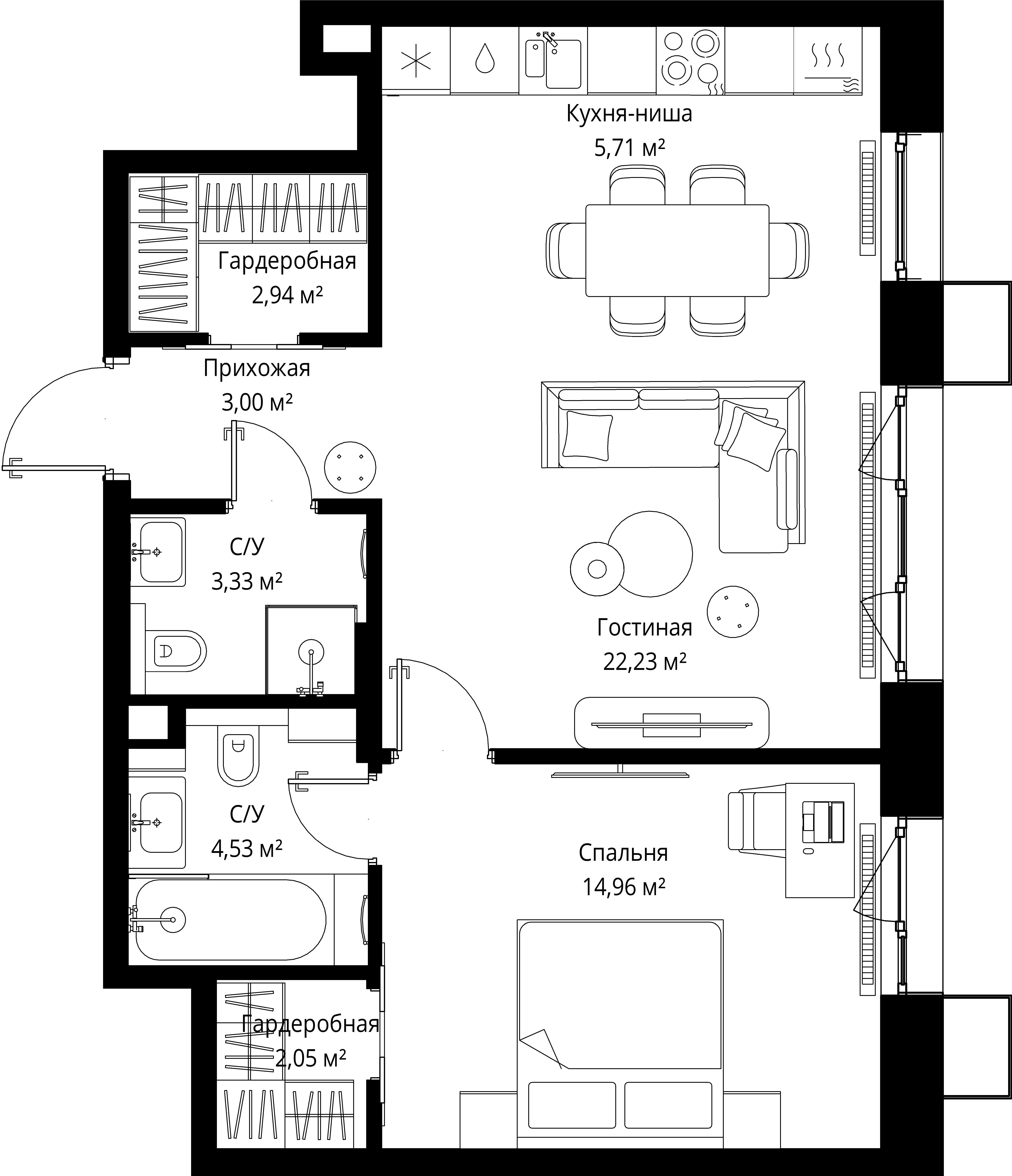 1-комнатная 58 м2 в ЖК МЫС корпус null этаж 6