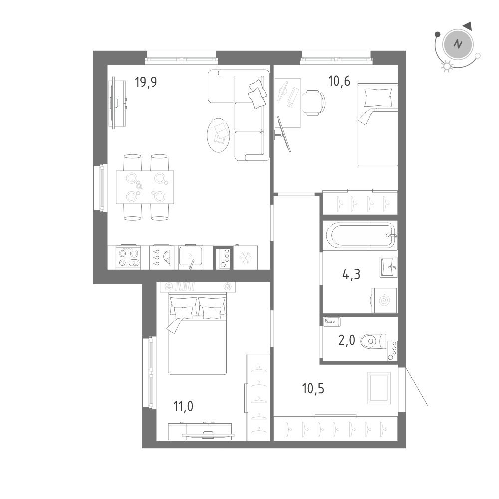 2-комнатная 58 м2 в ЖК Клюква.Парк корпус null этаж 2