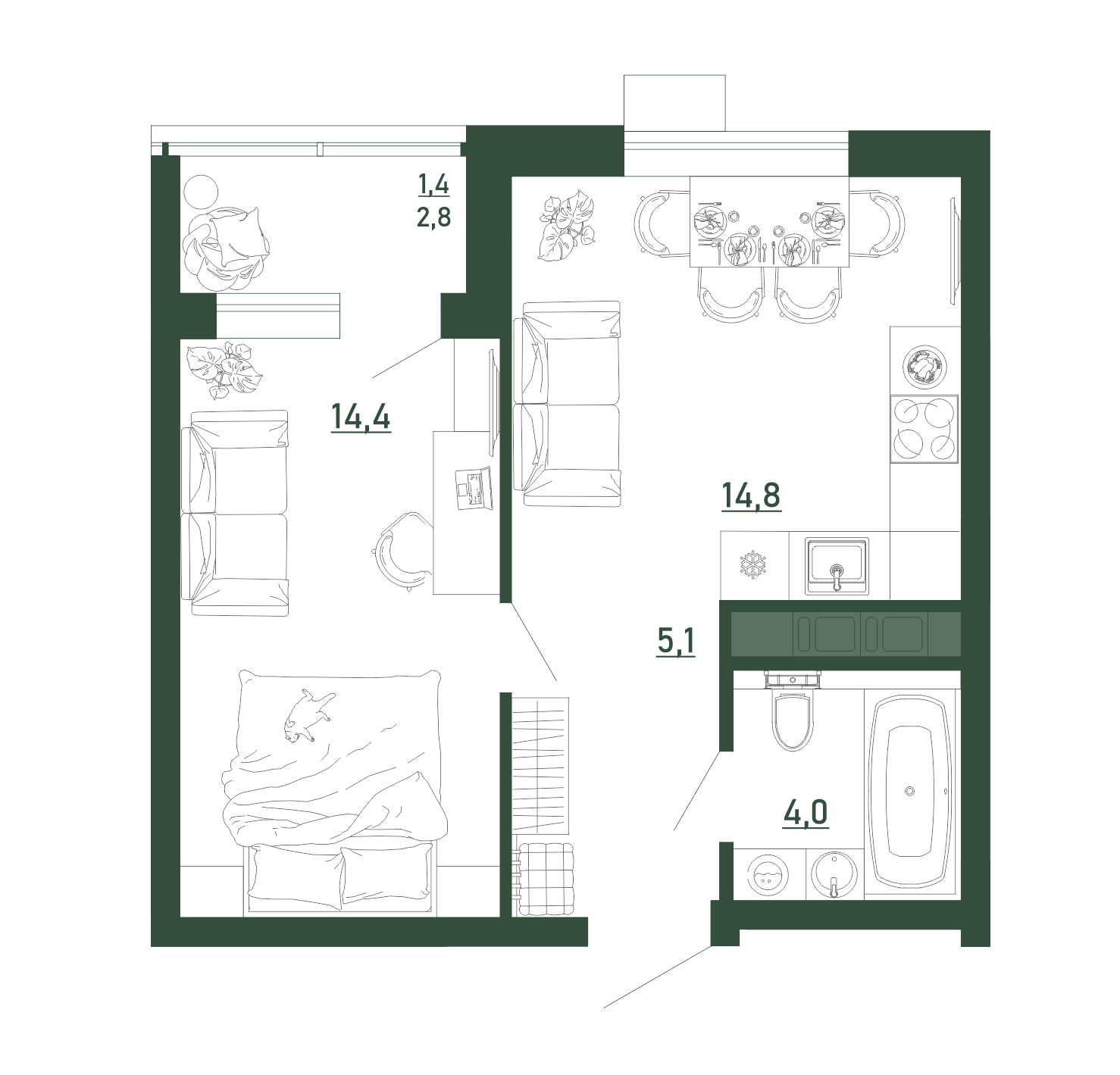 1-комнатная 39 м2 в ЖК ЖК Ритм корпус null этаж 6