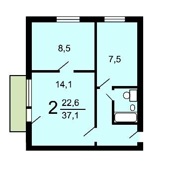 2-комнатная 37.1 м2 в ЖК undefined корпус null этаж 4