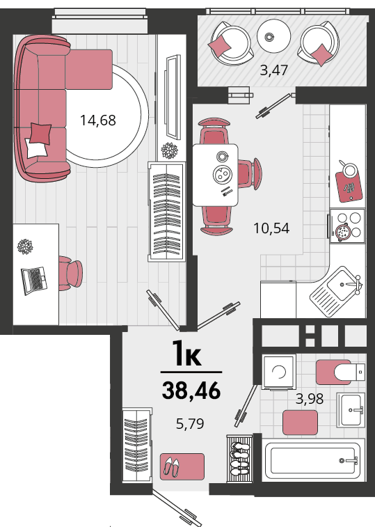 1-комнатная 37 м2 в ЖК Родные просторы корпус null этаж 14