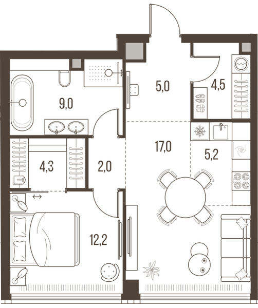 2-комнатная 59 м2 в ЖК High Life корпус null этаж 36