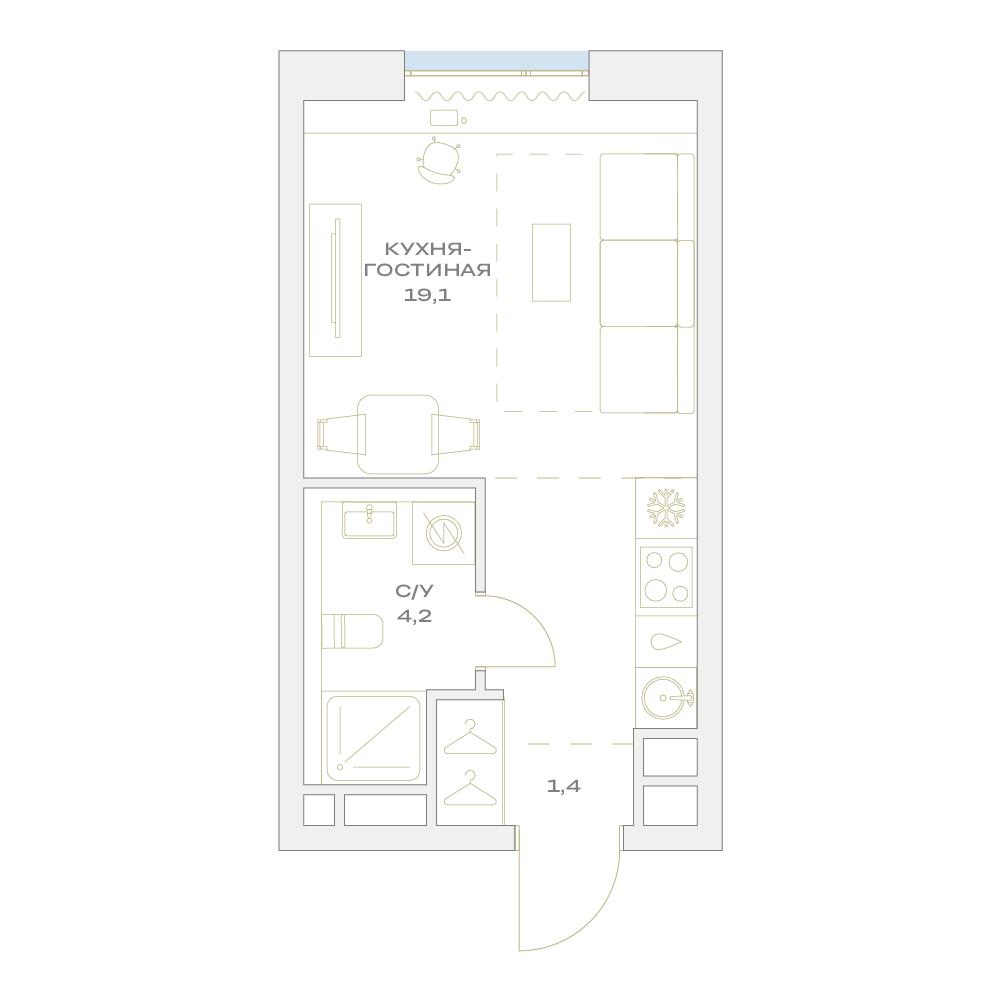 Студия 24 м2 в ЖК Детали корпус null этаж 6