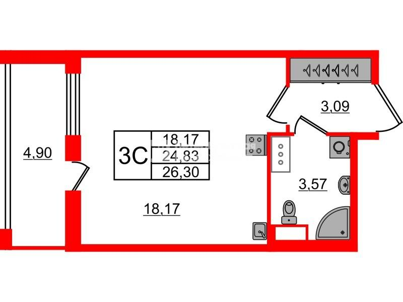 Студия 24 м2 в ЖК Астра Континенталь корпус null этаж 3