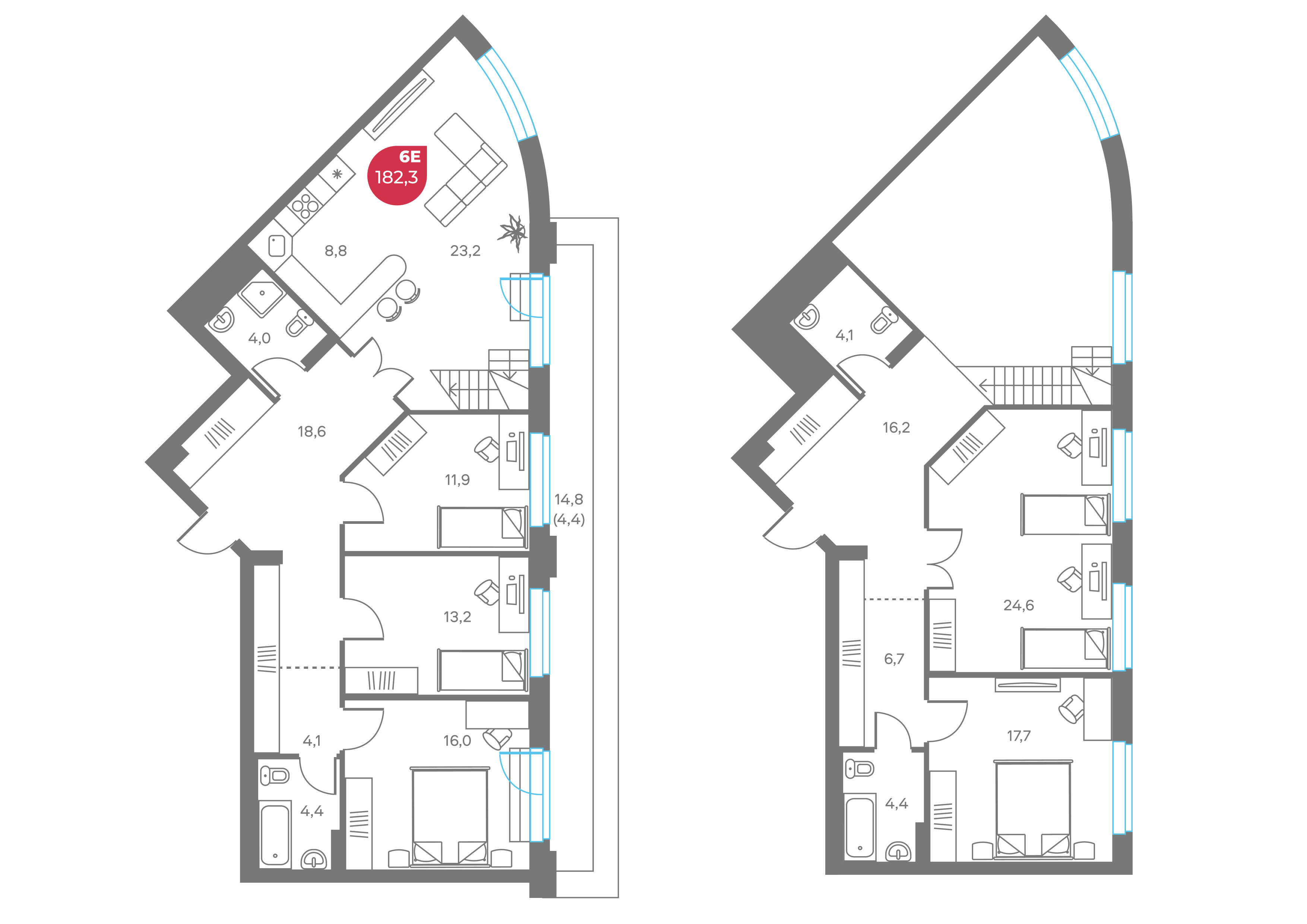 6-комнатная 182 м2 в ЖК Кама корпус null этаж 8