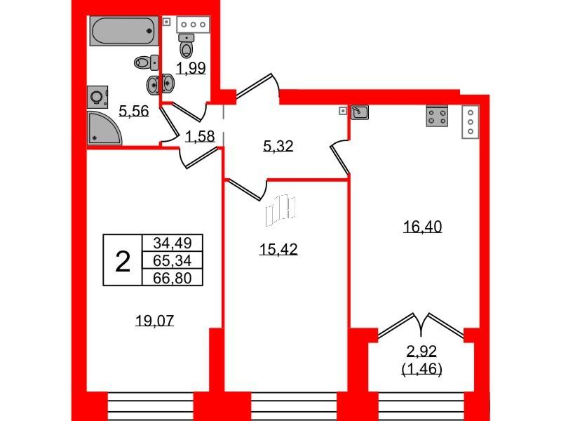 2-комнатная 67 м2 в ЖК Наука корпус null этаж 5