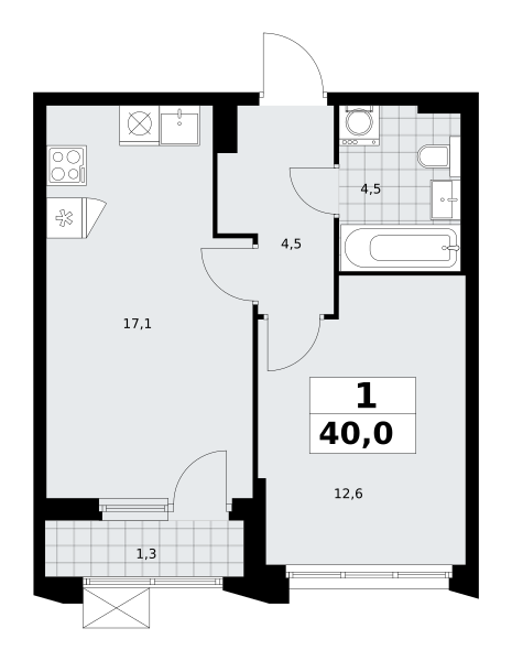 1-комнатная 40 м2 в ЖК Деснаречье корпус null этаж 5