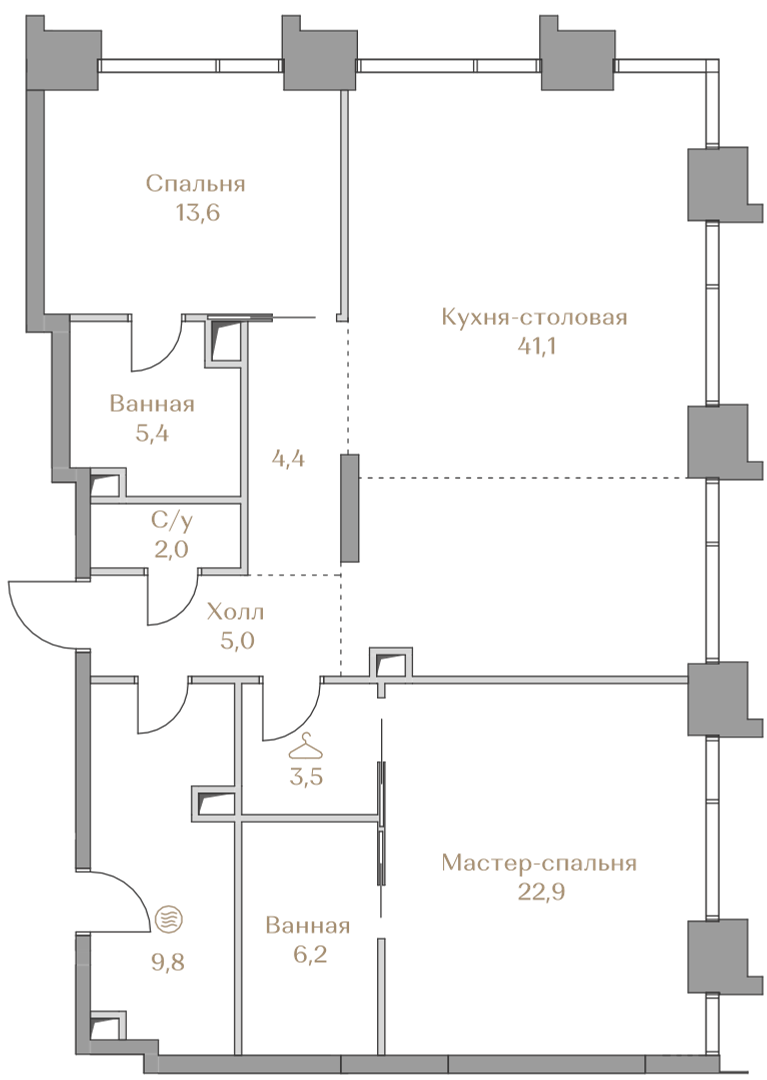 2-комнатная 113 м2 в ЖК Коллекция Лужники корпус null этаж 6