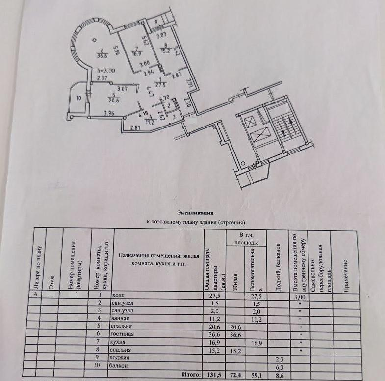 3-комнатная 131.5 м2 в ЖК undefined корпус null этаж 4