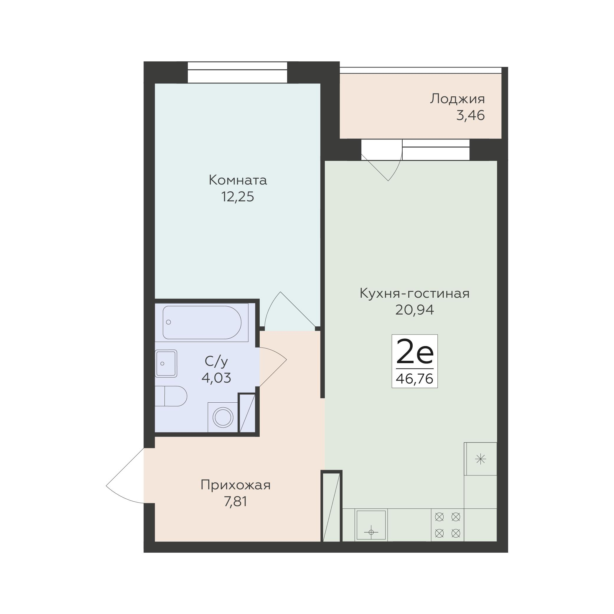 2-комнатная 46 м2 в ЖК Романовский корпус null этаж 11
