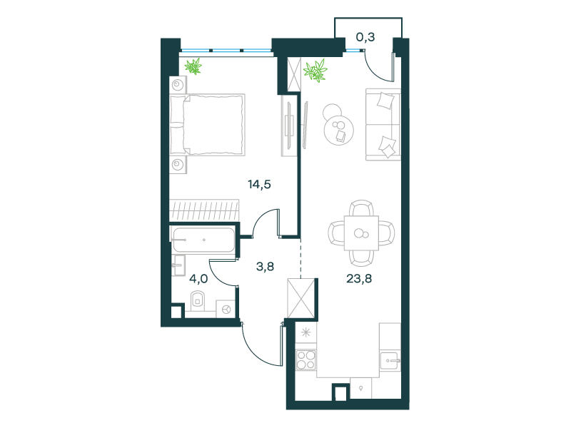 1-комнатная 46 м2 в ЖК Level Селигерская корпус null этаж 4