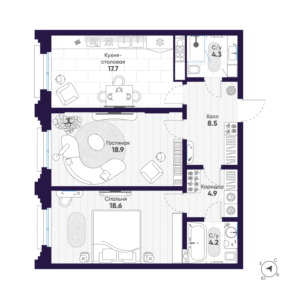 2-комнатная 77 м2 в ЖК Мариинка Deluxe корпус null этаж 7