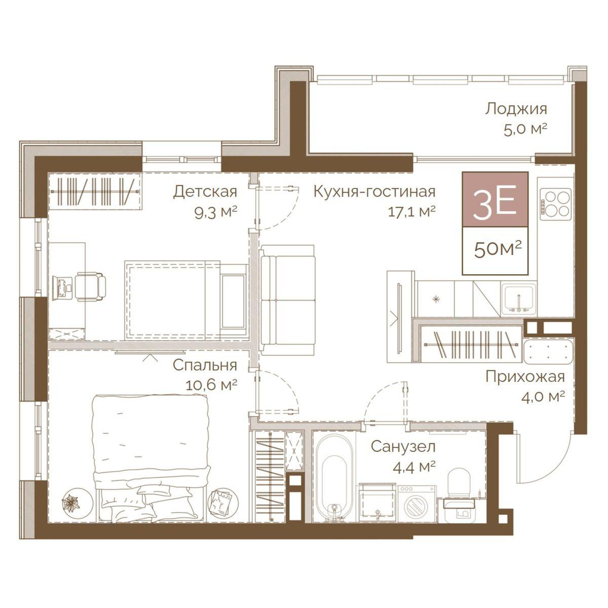 3-комнатная 49 м2 в ЖК Днепровский корпус null этаж 14
