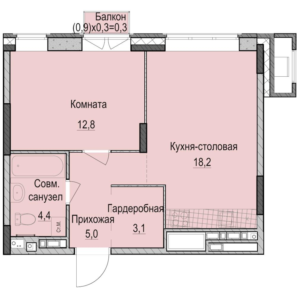 1-комнатная 43 м2 в ЖК Фермаполис корпус null этаж 10