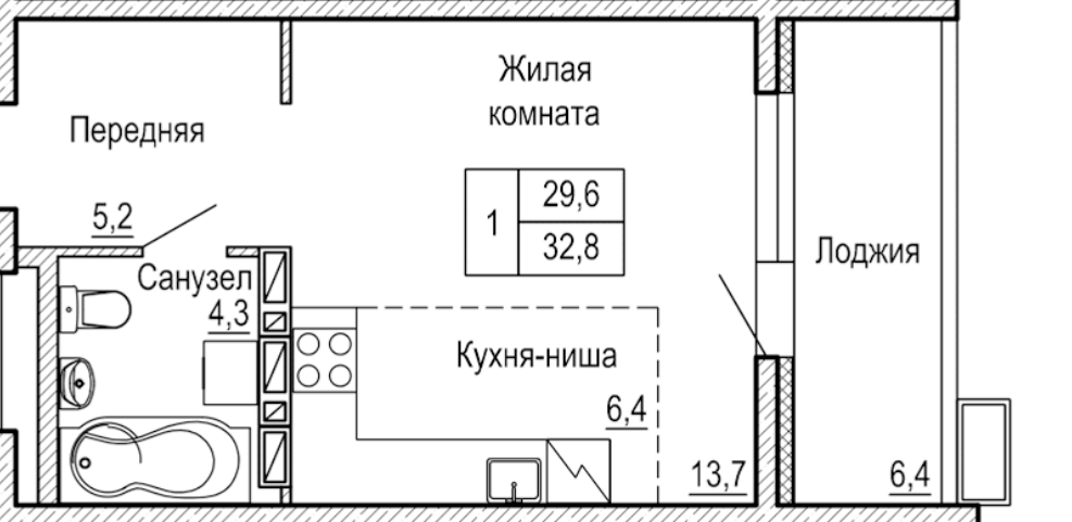 1-комнатная 33 м2 в ЖК Гармония корпус null этаж 16