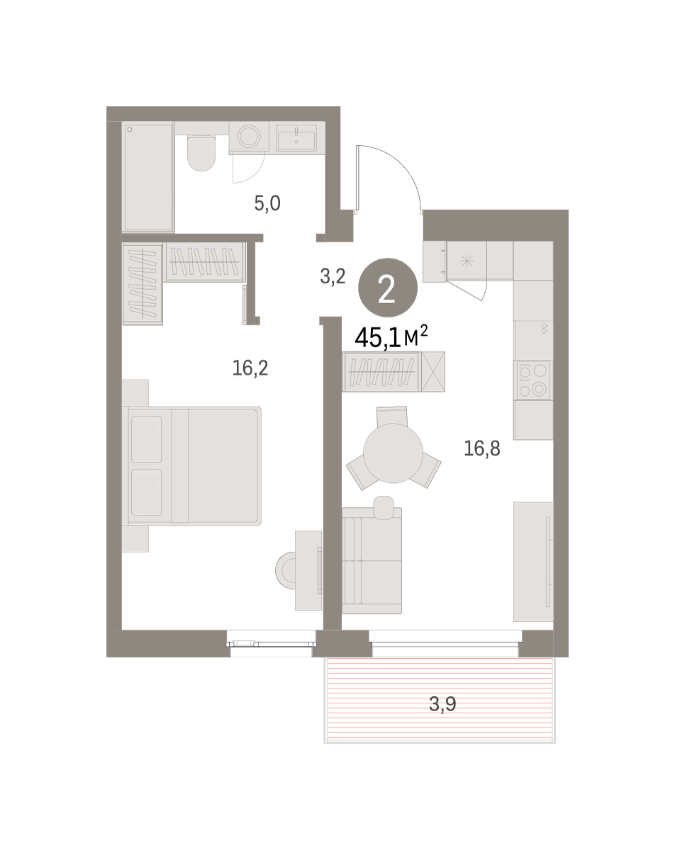 1-комнатная 45 м2 в ЖК Северный ветер корпус null этаж 3